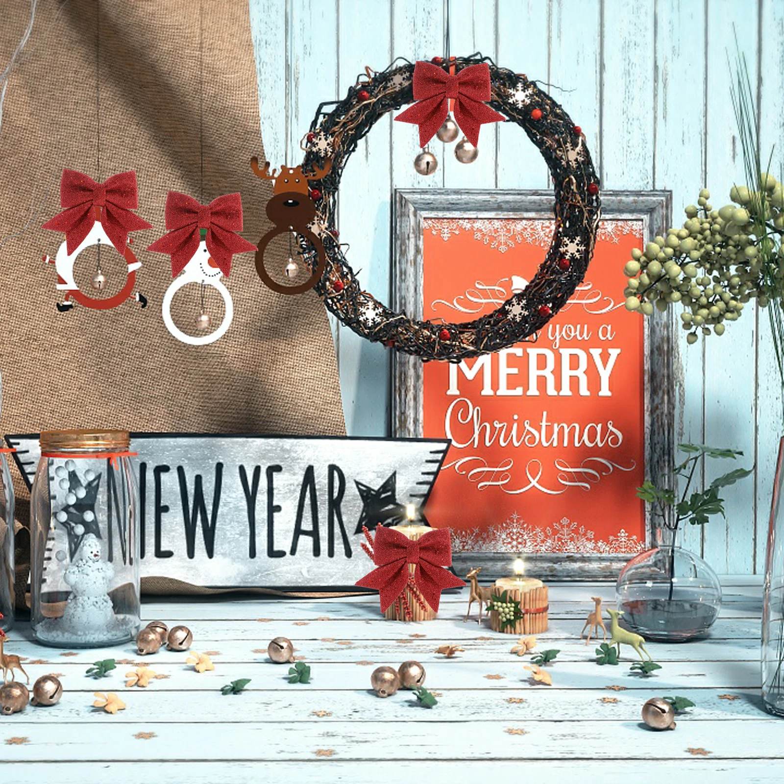 

4pcs Diy Decoration Bow Christmas Tree Ornament Gold Dust Pearl Wool Reusable Holiday Party Decor Small Bows Gift