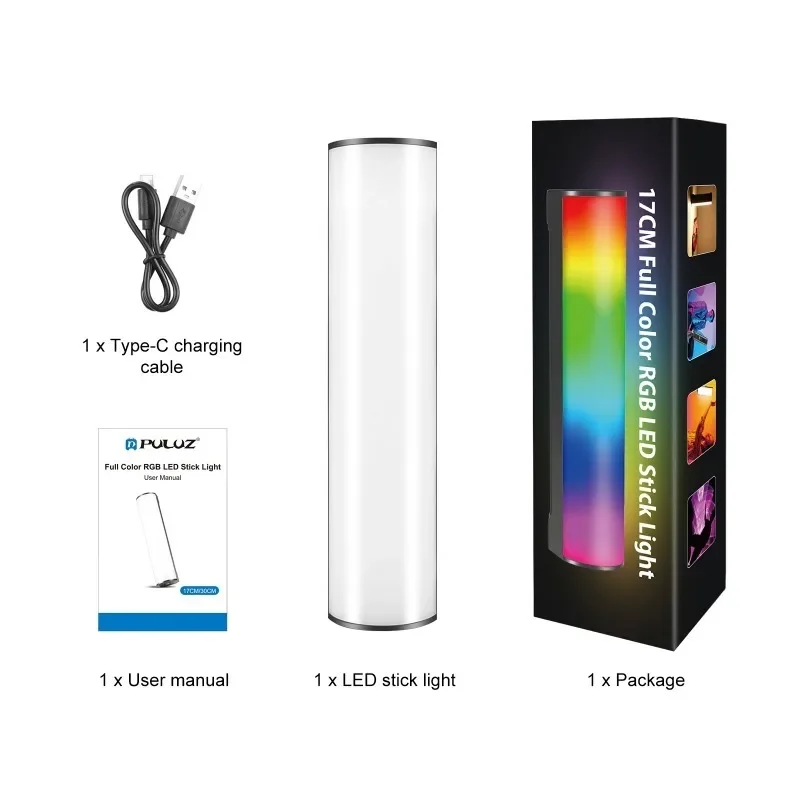 PULUZ 17cm Foto Handheld Full Color RGB Stick Light Magnetisch LED-invullicht Handheld Wand Vlog Stick