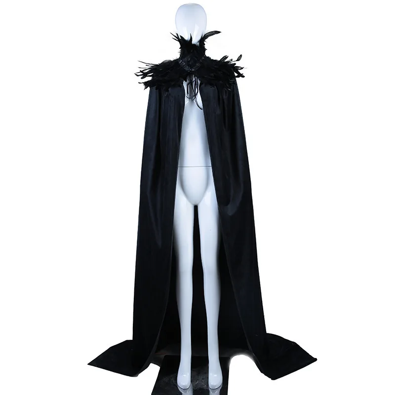 Szal z piór z eleganckim płaszczem w stylu gotyckim z miękkimi piórami, idealny na Halloween lub Cosplay — zdjęcie 3