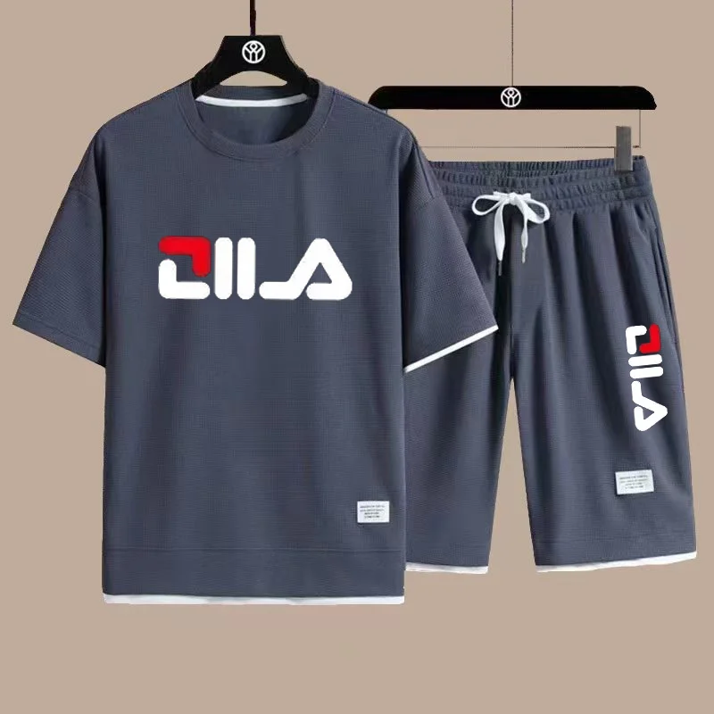 تي شيرت وسروال قصير الأكمام للرجال صيفي جديد يسمح بمرور الهواء لعام 2025 طقم مكون من قطعتين ، بدلة رجالية غير رسمية للشاطئ في الهواء الطلق