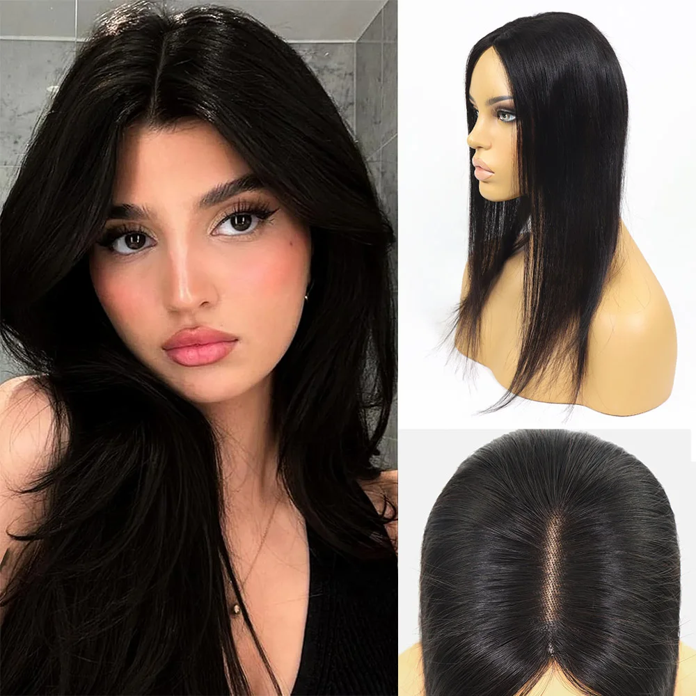 16inch-natural-black-women-toppers-straight-human-hair-clip-in-hairpiece-realistic-scalp-remy-hair-extension-for-women-thin-hair