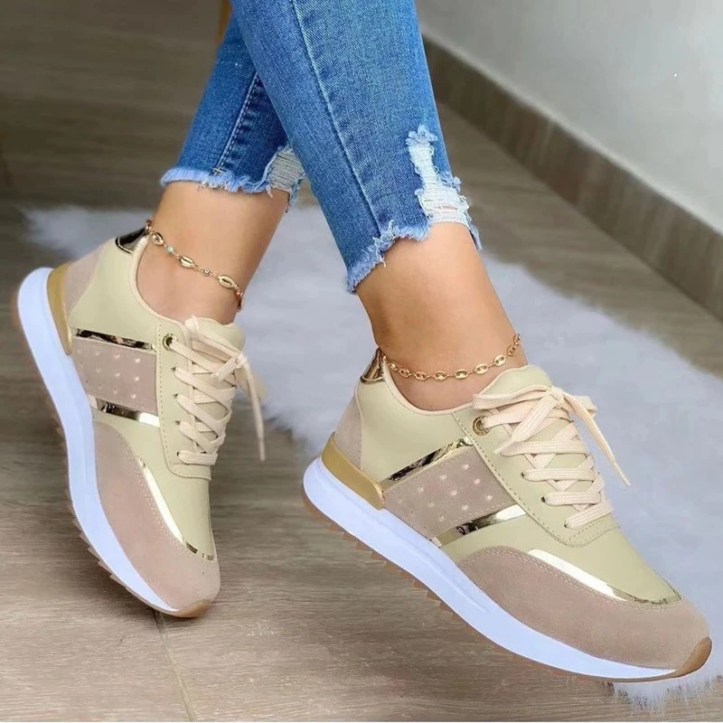 

New Women Sneakers Platform Shoes Leather Patchwork Casual Sport Shoes Ladies Outdoor Running Vulcanized Zapatillas Mujer