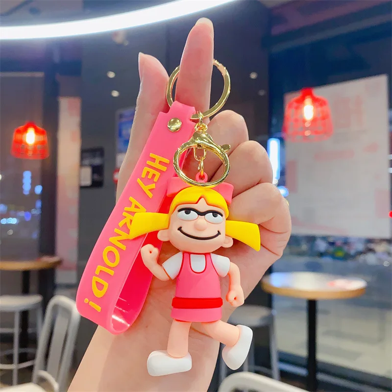New Kawaii Cartoon Action Figure Hey Arnold! Keychain Arnold