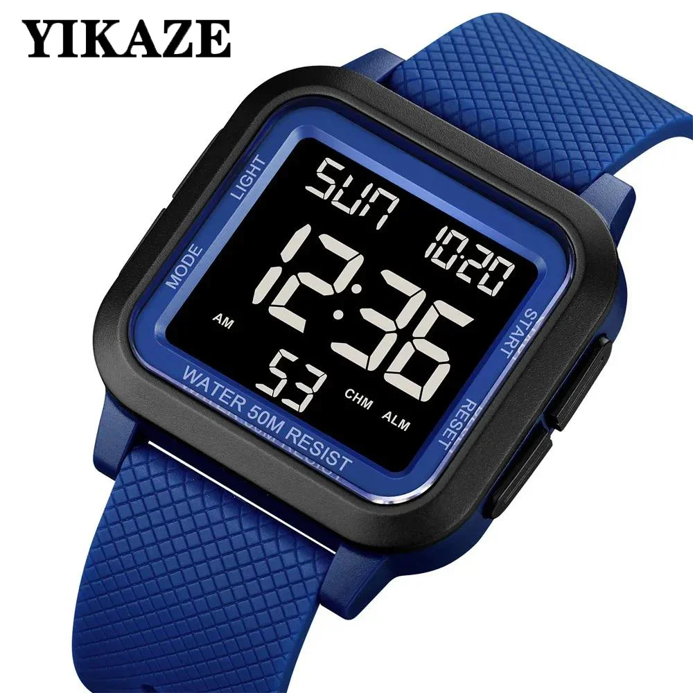 YIKAZE Men Sports Watch Back Light Display Countdown Men\'s Digital Watches 3Bar Waterproof Military Clock Alarm Wristwatch