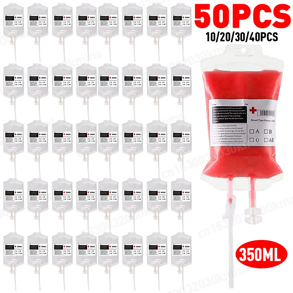 

50-10PC PVC Cosplay Horror Props 350ML Happy Halloween Decoration Blood Bag Food Grade Drink Bag Energy Pack Vampire Blood Pouch