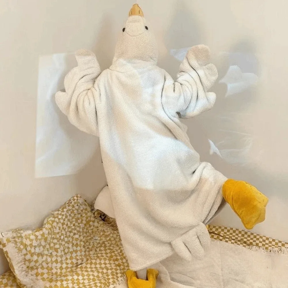 Soft Coral Fleece Big White Goose Onesie Pajamas Cartoon Thicken Cosplay Costume Sleep Dress Texture Windproof Pajamas
