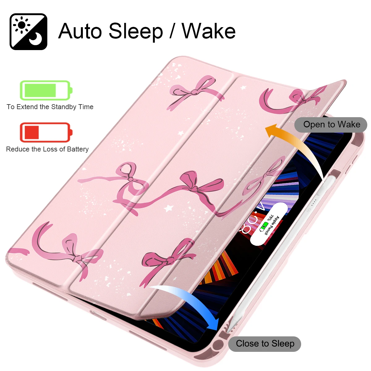 เคส Bow-Pink สำหรับ iPad 11 นิ้ว A16 รุ่นปี 2025 รุ่นที่ 11 / iPad 10.9 นิ้ว รุ่นที่ 10 / 12.9 นิ้ว รุ่นปี 2025 Pro 11 13 M4 2025 Air 4 Air 15