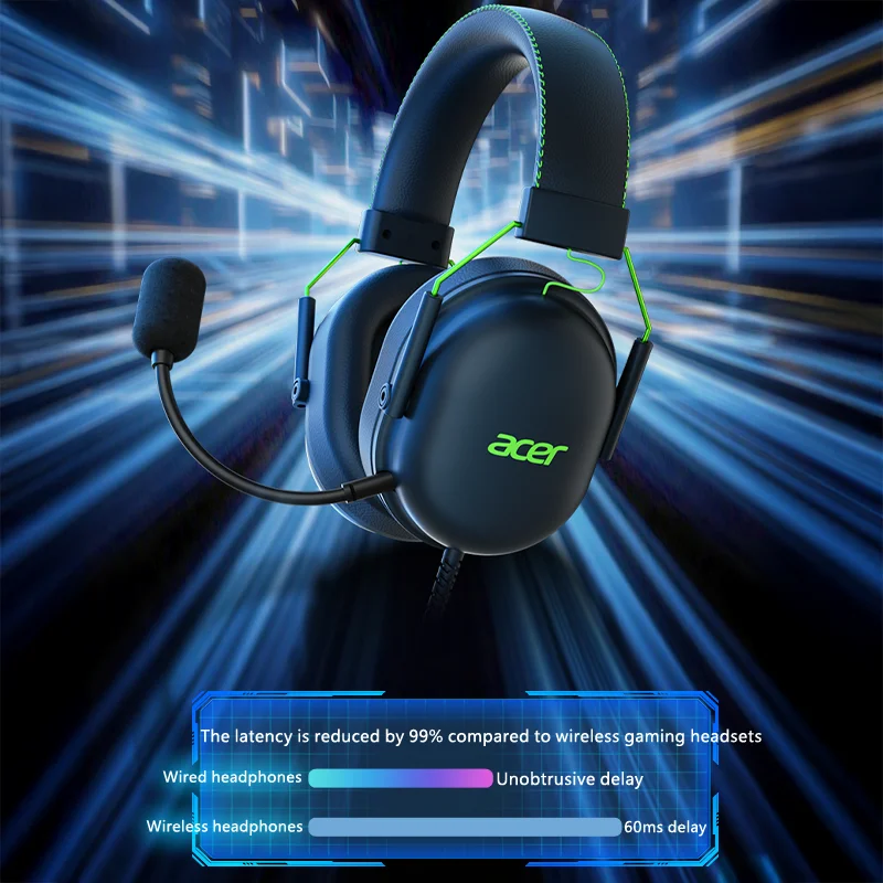 Headset Gaming Acer OHW200 2025 dengan Mic, Suara Surround 7.1, Kabel USB, Peredam Kebisingan - untuk PC, Laptop