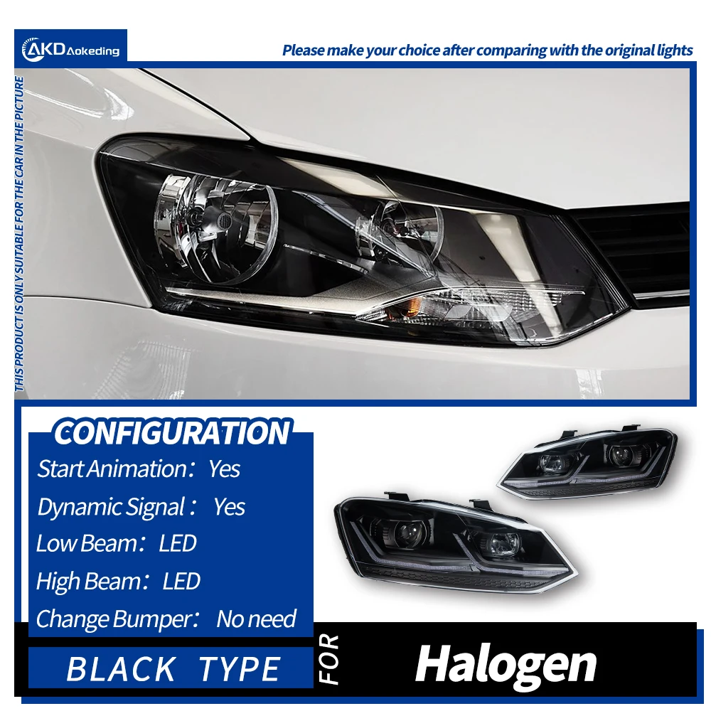 AKD Hoofd Lamp voor VW Polo LED Koplamp 2011-2018 Koplampen POLO DRL Richtingaanwijzer Grootlicht Angel Eye projector Lens