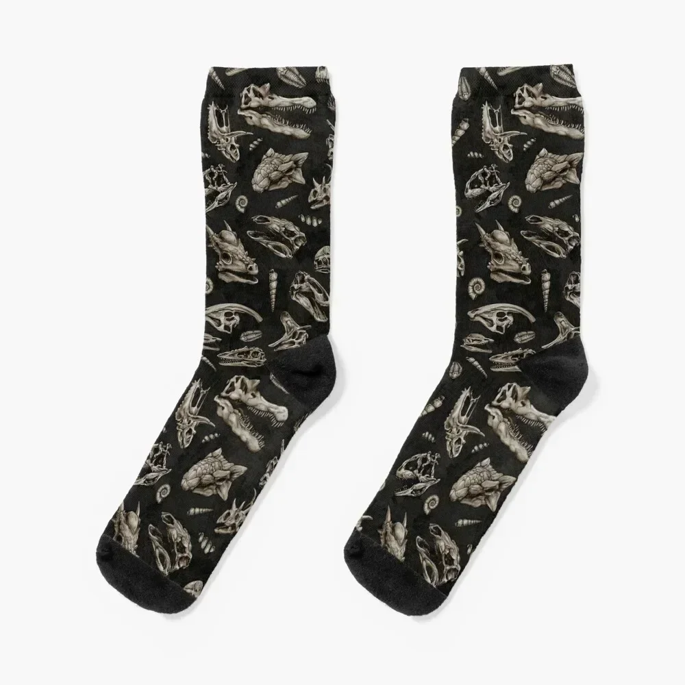 Dinosaur skull sketch tiled pattern black natural Socks Lots loose ankle sheer Girl'S Socks Men's