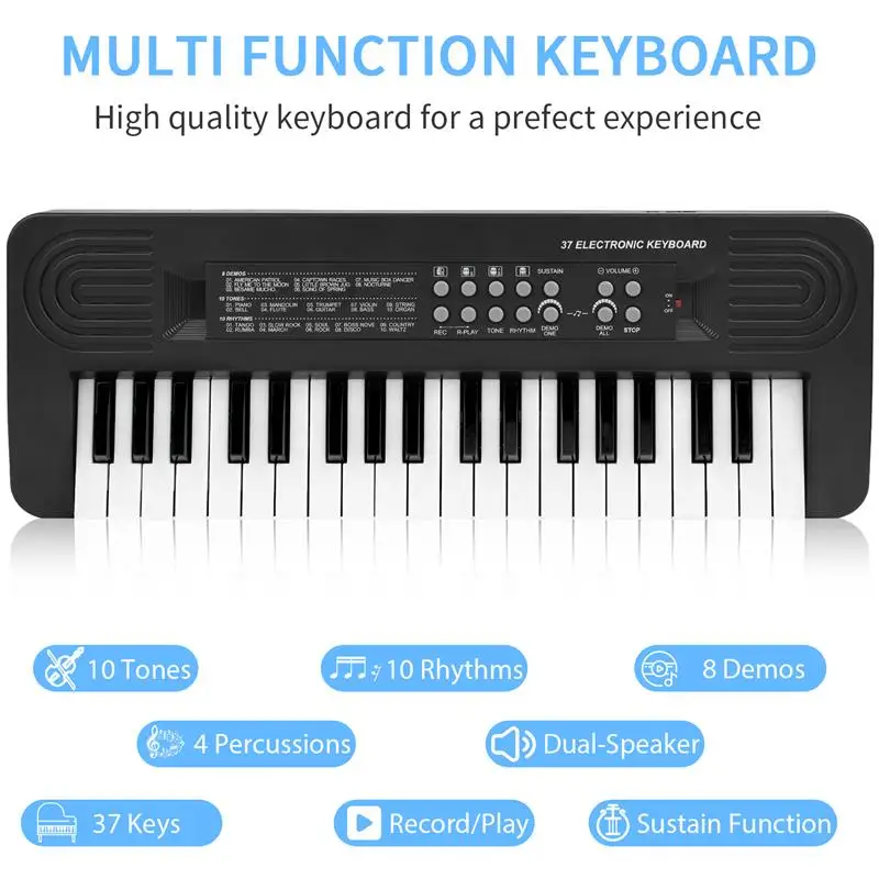 Teclado Digital de 37 teclas para niños y niñas, Piano Electrónico LED con batería, instrumento Musical, juguete educativo, regalos