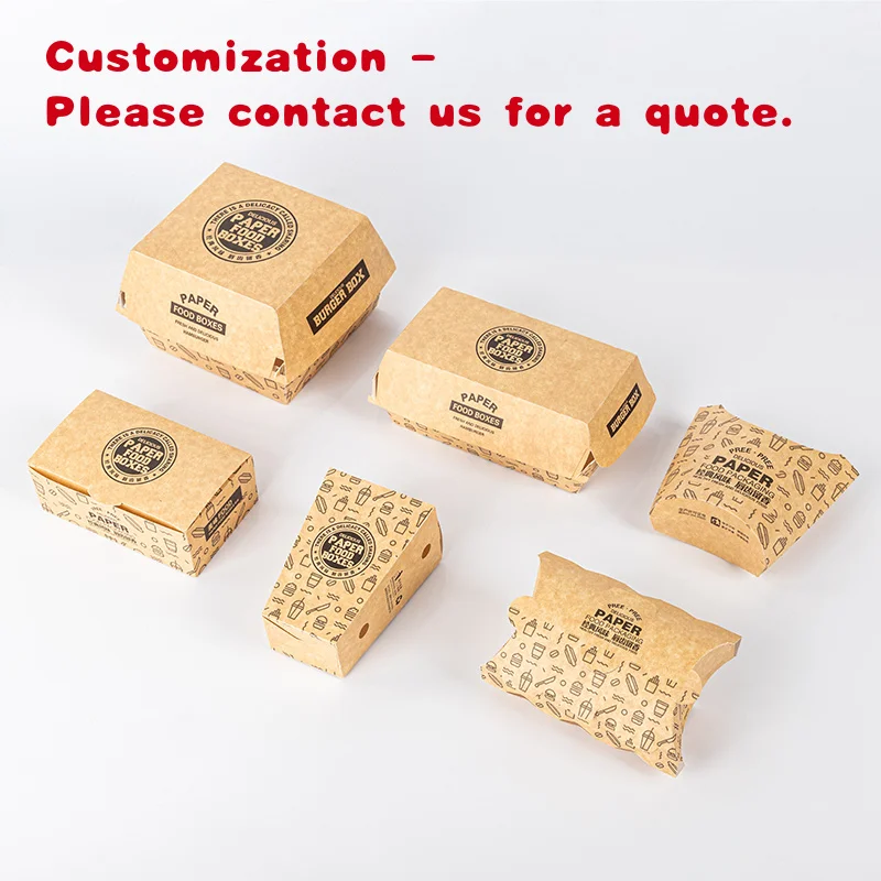 custom.LOKYO Eco Friendly Kraft Paper Burger Chicken Chip French Fries Box to Go Custom Fast Food Hamburger Packaging