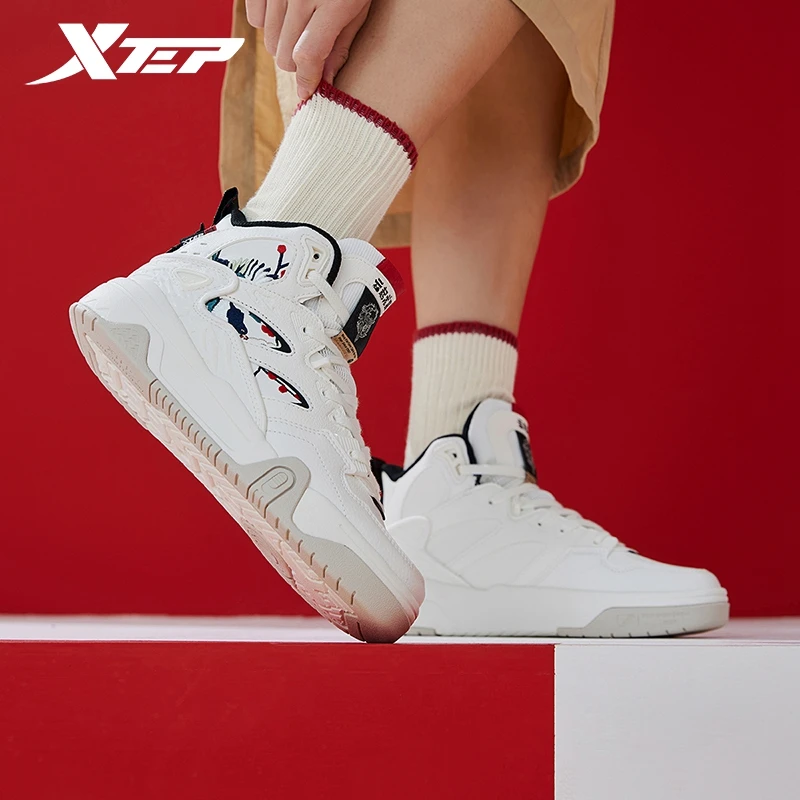 Xtep Chiniese New Year Skateboarding Shoes For Women 2024 Spring Wear-Resistant Skate Shoes Mid Top Sneakers 976118310047