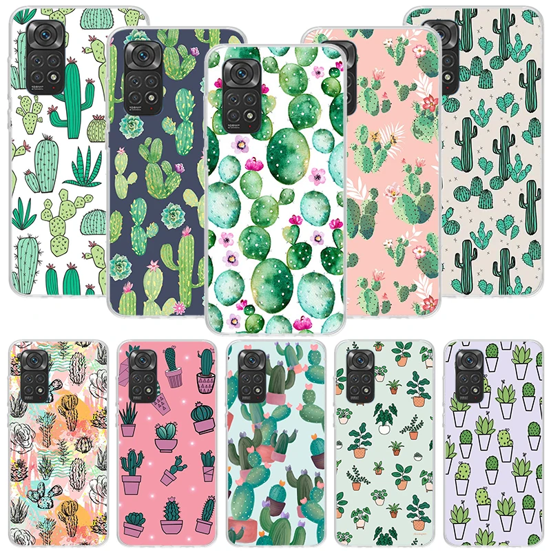 Casing ponsel tanaman hijau kaktus, casing pelindung ponsel untuk Xiaomi Redmi Note 13 12S 12 11S 10 9 8 10S 11 11T 11E Pro Plus + 9T 9S 8T 7 5G