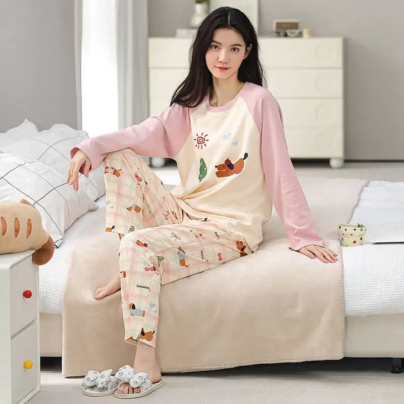 

Комплекты пижам женские Extra Plus из полиэстера, кремовые, с вышивкой, прочные, на молнии спереди, с круглым вырезом, с длинными рукавами, полной длины, осенние, для мам, 2026