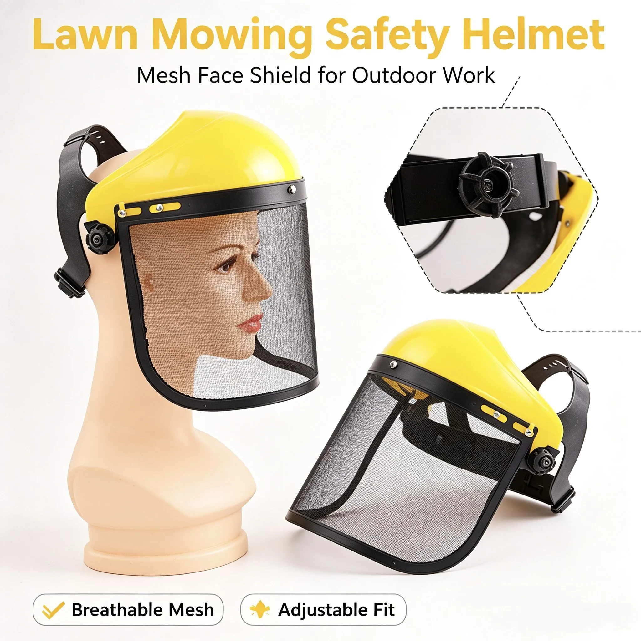 Garden Grass Trimmer Safety Helmet Full Face Mesh Shield Mask for Lawn Mower Chainsaw Brush Cutter Forestry Protection