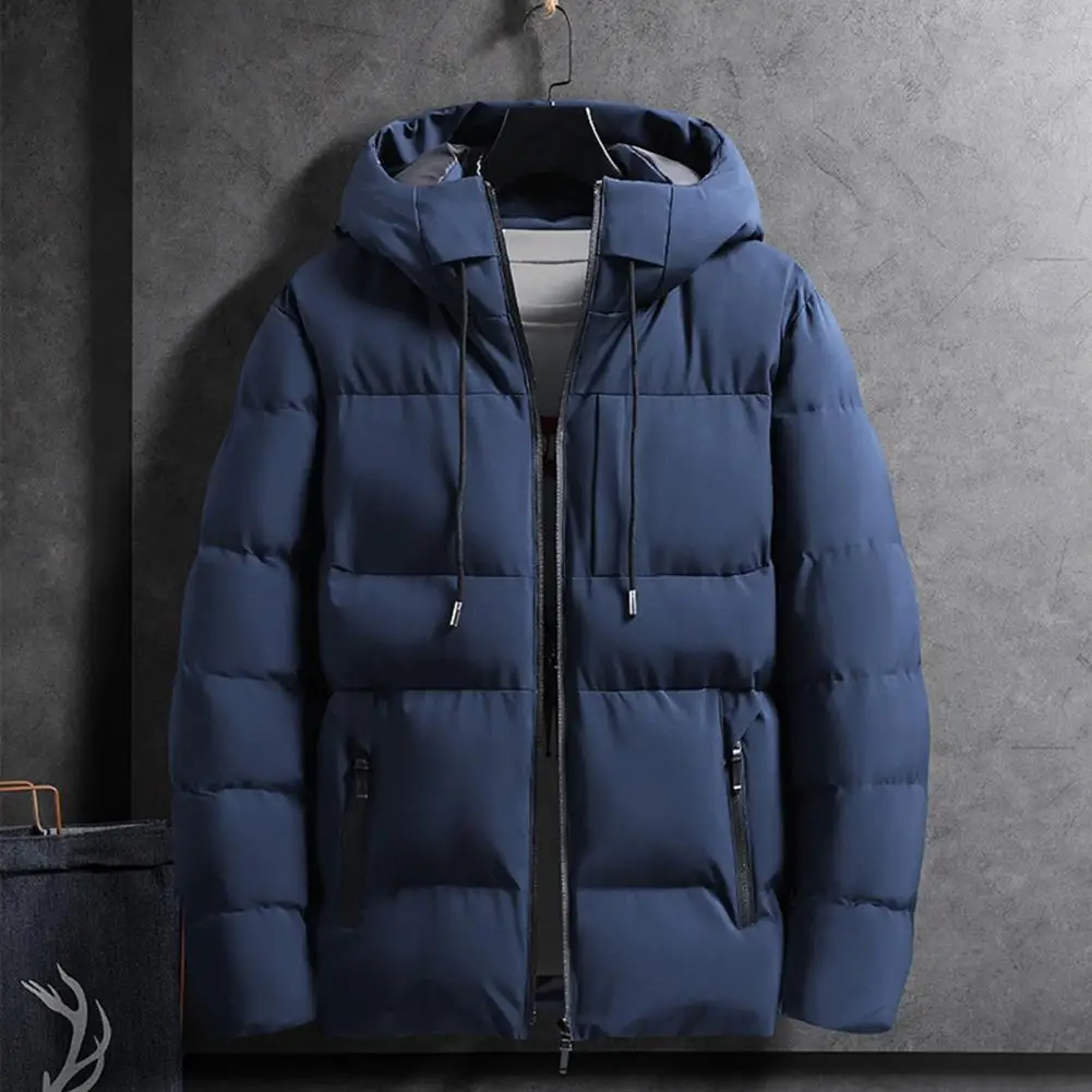 Men Winter Overcoat With Hood Zipper Closure Windproof Men Coat Pocket Design Ultra-Thick Autumn Winter Men Jacket Coat