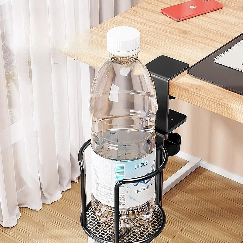 Adjustable Desk Edge Clip Cup Holder With Hook Multi Purpose Office Storage Rack For Headphones Bags Drink Mugs
