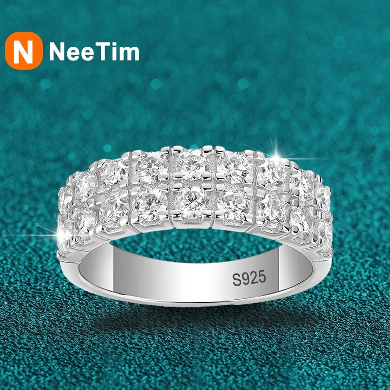 NeeTim All D Moissanite Ring 925 Sterling Silver Lab Diamond Wedding Band Engagement Rings Fine Jewelry for Women Pass Tester