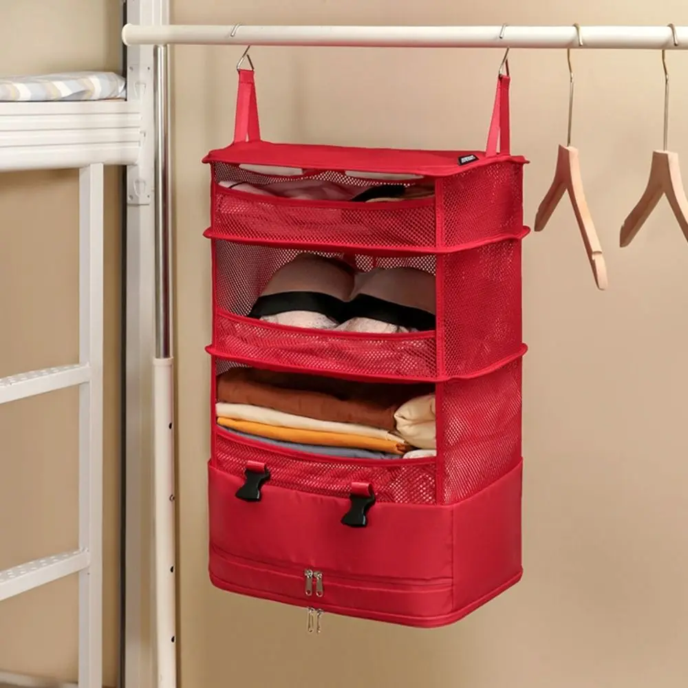 

4 Layers Hanging Travel Storage Bag Large Capacity Foldable Underwear Sorting Bag with Mesh Pockets Space Saving