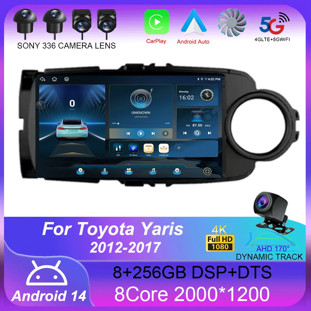 

For Toyota Yaris 2012 - 2017 Car Radio Multimedia Players Navigation GPS Stereo Auto Android 10 CarPlay No 2 Din 2din DVD 8+256G