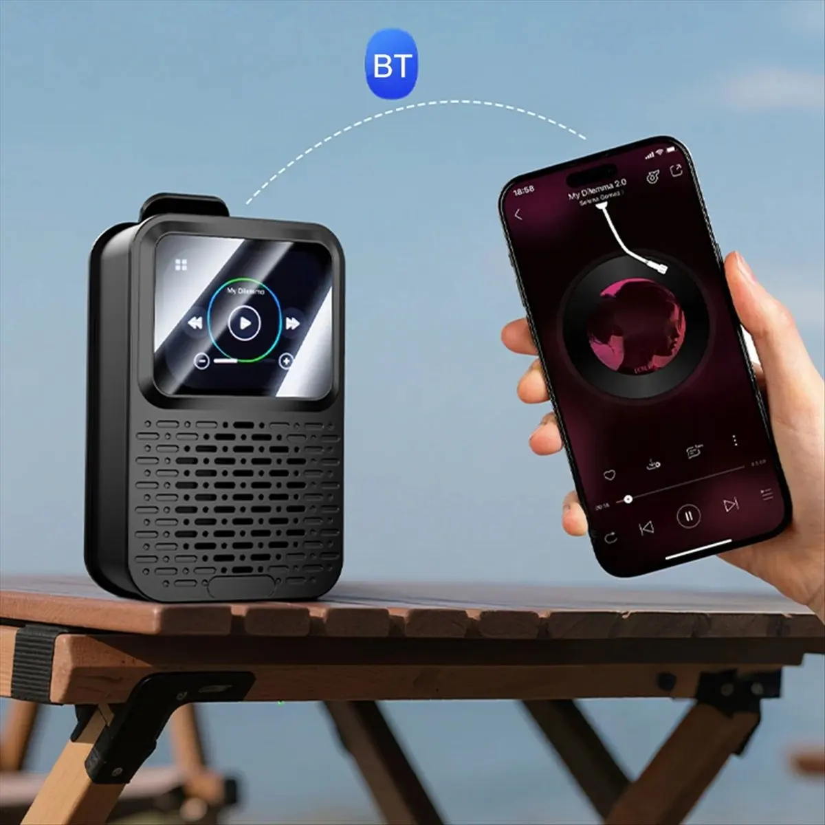 《Factory Direct》Wearable Smart Speaker IPX5 Waterproof Smart Screen Powerful Subwoofer Touch Screen Alarm Clock Wireless Player,