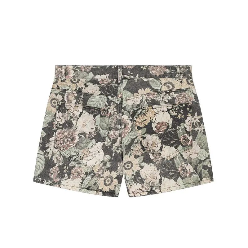 Nlzgmsj 2026 Summer Ladies Vintage Floral Pattern Denim Shorts High Waist Casual Holiday Daily Basic Jean Shorts Street Outfit