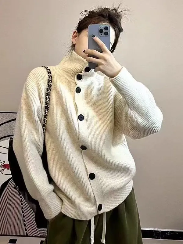 

Thiened High Collar Knitted Sweater Coat Women's Loose Fit Autumn Winter New Sle Lazy Faion Casual High End Feeling