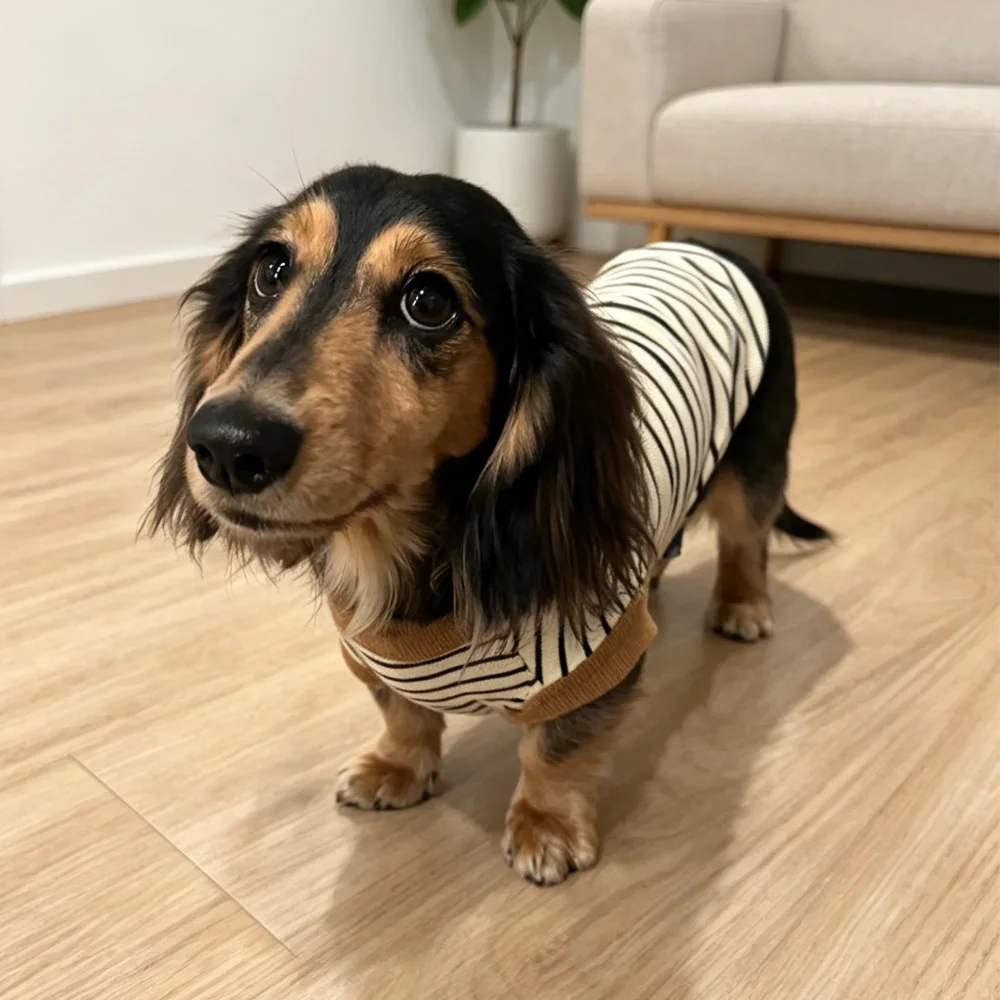 Camiseta a rayas manga corta para perro salchicha – Primavera y verano - imagen 2