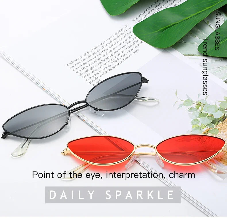 Brand Designer Small Cat Eye Sunglasses Women Men Clear Color Lenses Unisex Ellipse Sun Glasses for Lady Female UV400