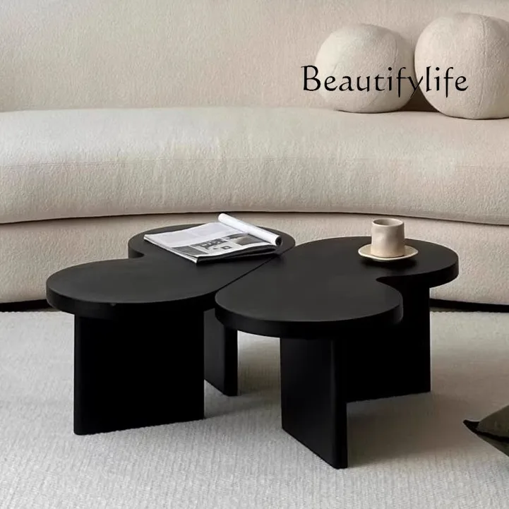 

New French medieval coffee table living room home light luxury high-end small apartment solid wood edge table designer