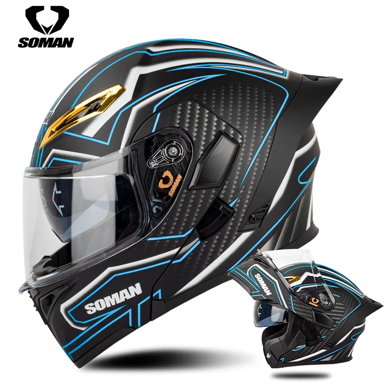 Soman Helmet Motorcycle  Double Lens Flip Up SM955-S Scooter Capacete Casco Moto With Bluetooths Headset