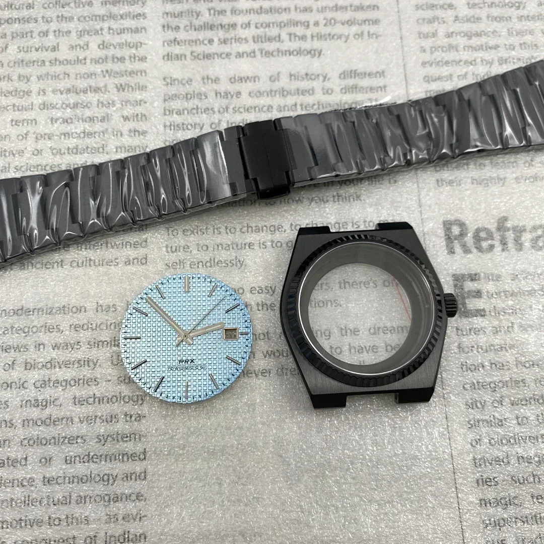 自動移動用に変更されたケースストラップセット、黒、サファイアガラス底部、新しいスーパープレーヤー、nh35およびnh35に適合、prx40mm