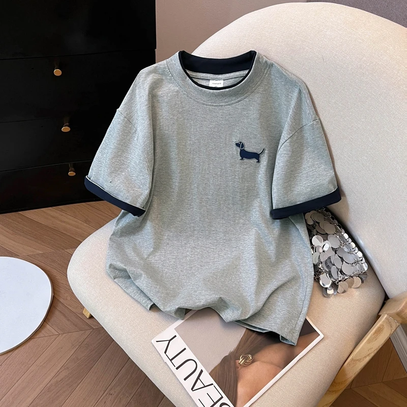 

Women print O-neck short sleeve loose Elegant Chic T-shirts French t shirt Plus Size Clothing women clothing