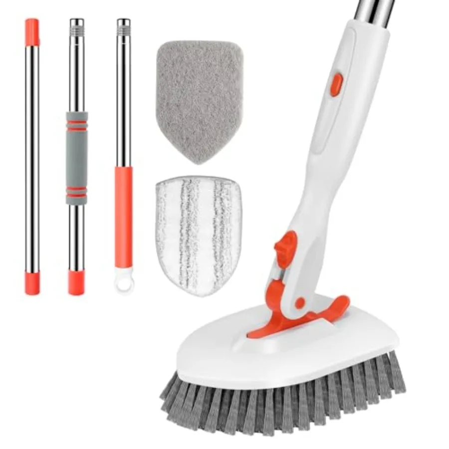 

Floor Scrub Brush 3-In-1 Tile Tub Floor Scrubber with 52-inch Adjustable Long Handle Shower Cleaner and 3 Detachable Replacemen