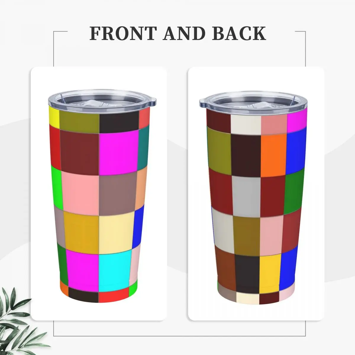 Rainbow Color Block Stainless Steel Tumbler Checkerboard Travel Thermal Mug With Straws and Lid Mugs Cup Hot Drinks Water Bottle