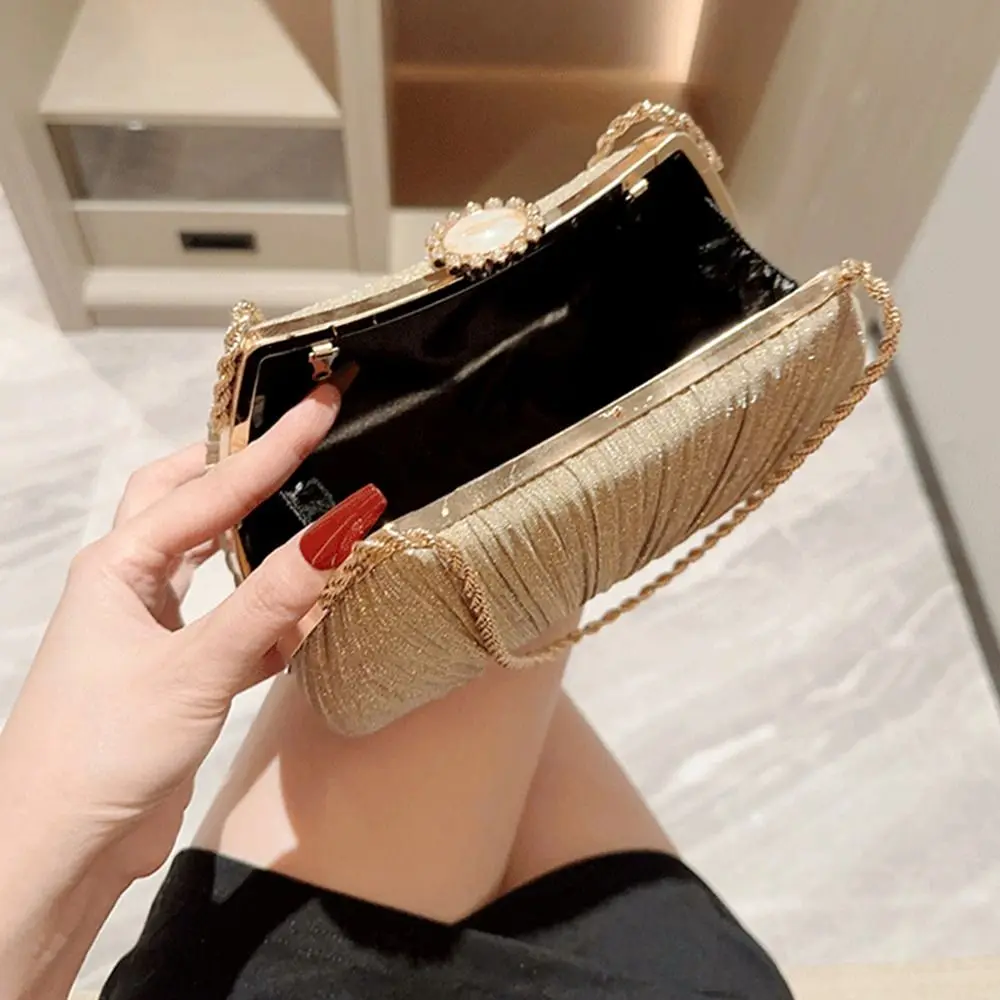 Women French Vintage Gold Evening Bag Fashion Banquet Clutch Chain Shoulder Bags Luxury Purse Female Wedding Party Handbags