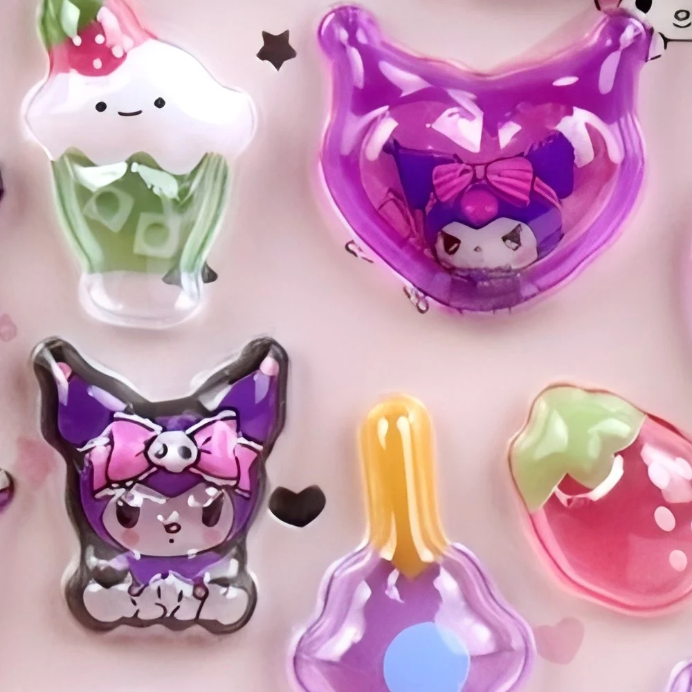 Kawaii Sanrio 3D 빛나는 릴리프 스티커 귀여운 Kuromi 멜로디 스티커 장식 수하물 전화 노트북 만화 크리스탈 데칼 선물