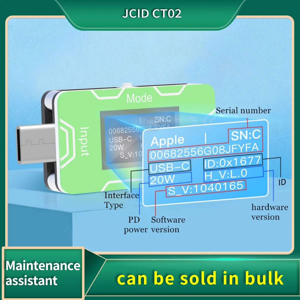 JCID Ct02 PD Detektor Pengisi Daya Identifikasi Akurat Produk Asli dan Imitasi Layar OLED HD Pemantauan Waktu Nyata