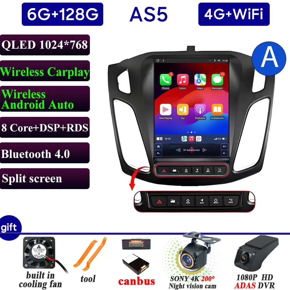 Autoradio Carplay 9.7 Inch Voor Ford Focus 3 Mk3 2011 2012-2019 Navigatie GPS Android Auto Android 15 5G Wifi Unit Geen 2din DVD