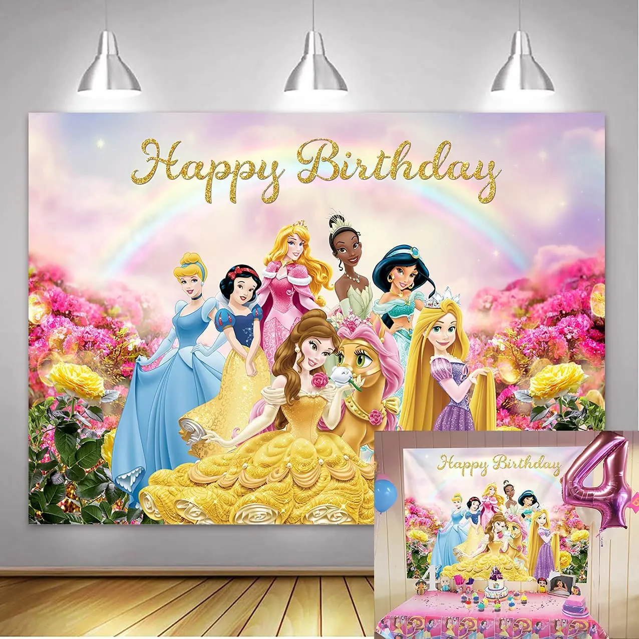 Disney Princess Dreamy Colorful Theme Backdrop Girl Baby Shower Photography Background Birthday Party Decoration Banner