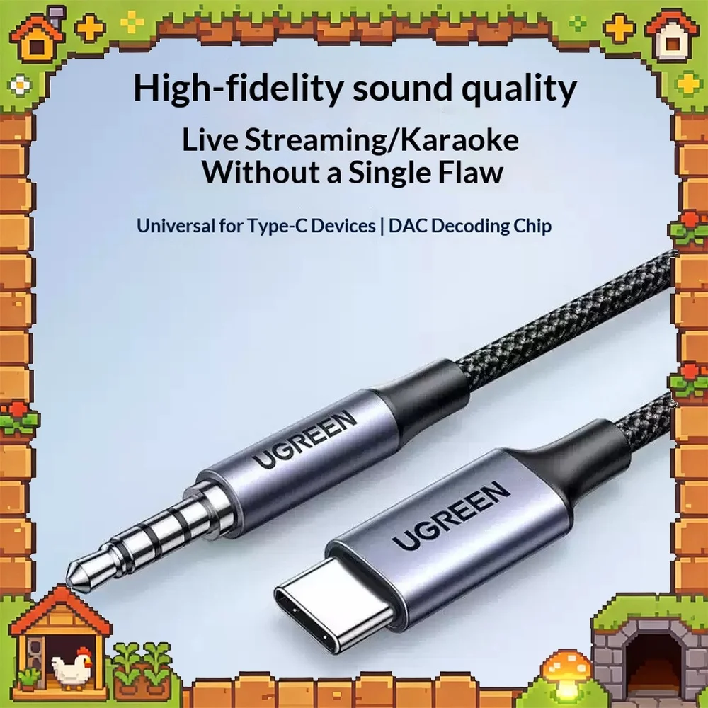 UGREEN CM734 USB C to 3.5mm Aux Cable 1m Audio Adapter for Car Live Streaming Karaoke Phone Tablet