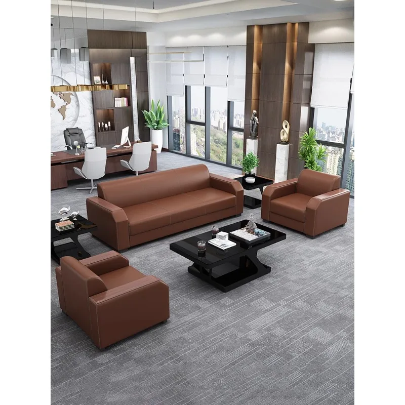 Office sofa, modern simple and fashionable new Chinese-style office meeting guests, business reception three-person coffee table