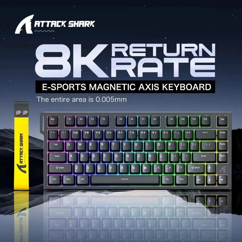 ATTACK SHARK R82 HE Teclado magnético para jogos com fio 8000 Hz Gatilho rápido ProGamer 75% Teclado 0,005 mm Precisão RT 0,08 ms de latência