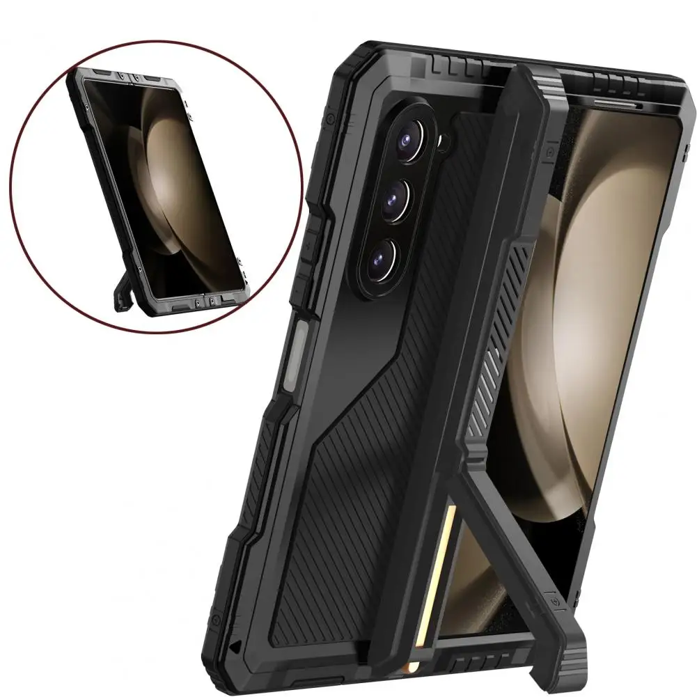 Reinforced Corner Phone Case Phone Case with Pc Back Cover Rugged Hinge Case with Hidden Bracket for Galaxy Z Fold 5g