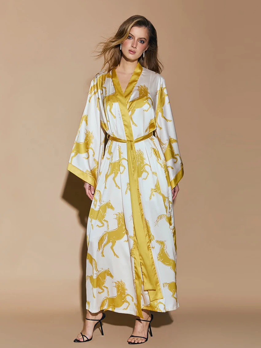 

Marthaqiqi Fashion Women Pajama Suit Long Sleeve Robe V-Neck Bathrobe Spaghetti Strap Sleepwear Mini Dress Nightgowns Set Winter