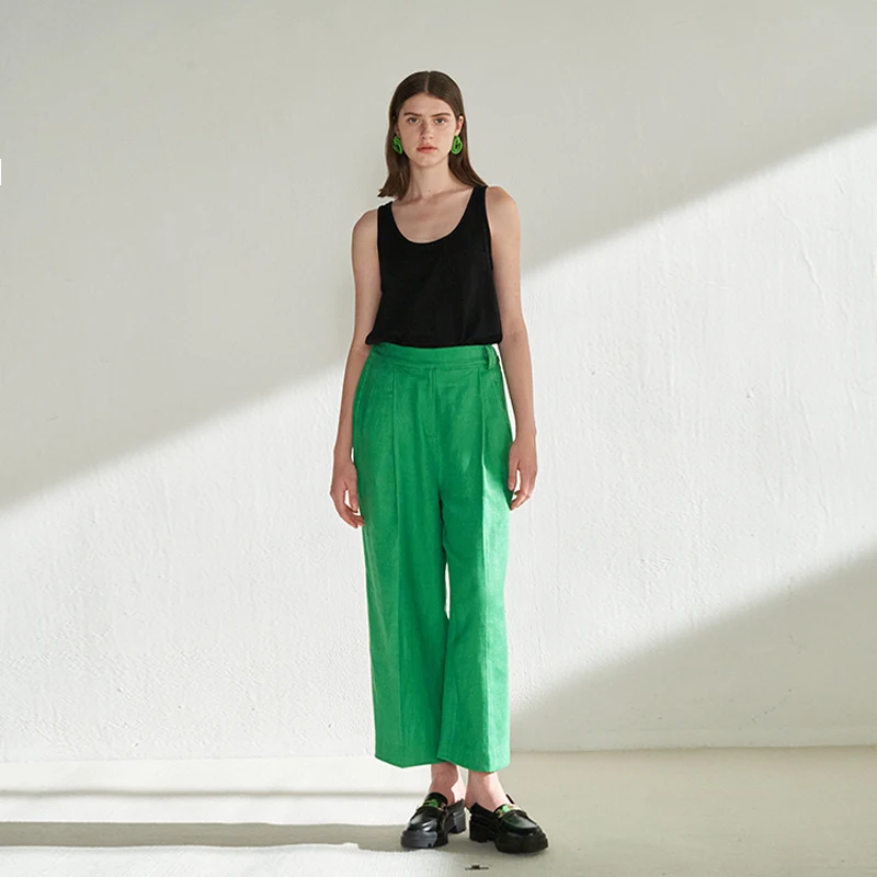 

Cuisuyun Forest een Heavyweight Linen Casual Loose 9-Foot Suit Pants Women's Artistic Straight Leg Trousers