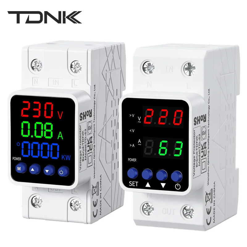 TDNK Adjustable Din Rail under Voltage over Voltage Protection Device 63A 220V AC Digital Voltage Protector with Display