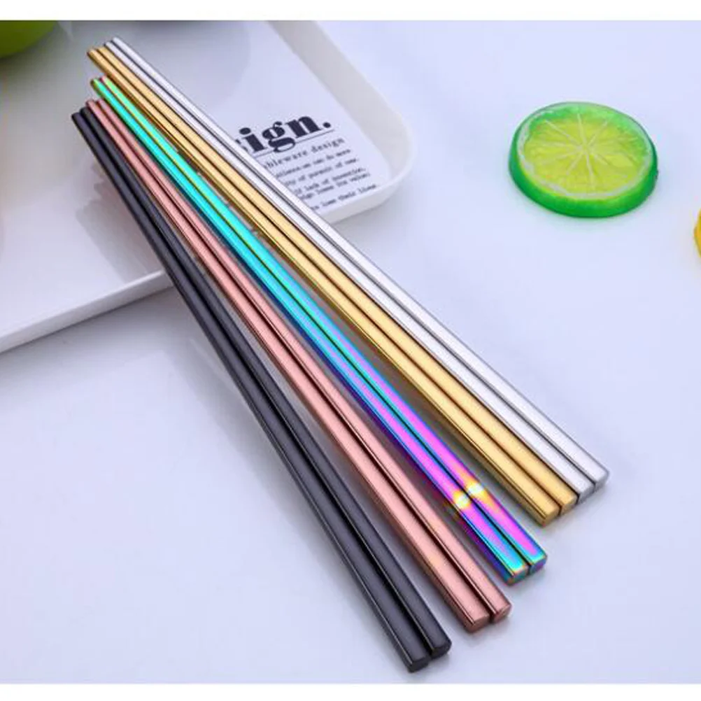 

A Pair of Stainless Steel Chopsticks Electroplating Square Chopsticks Reusable Metal Chopsticks (23cm, Color)