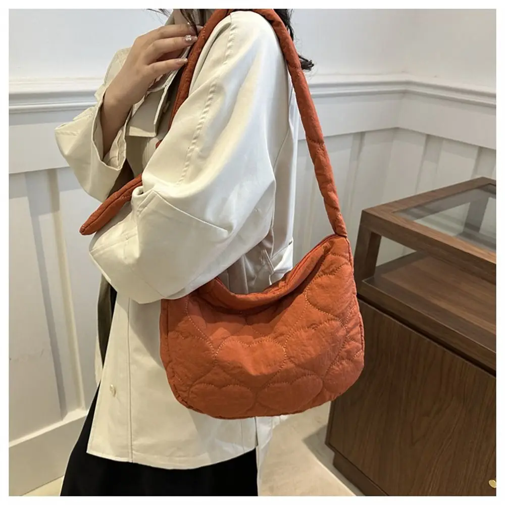 Solid Color Shoulder Messenger Bags Down Cotton Padded Lightweight Puffy Handbags Large Capacity Underarm Bags for Women Girls